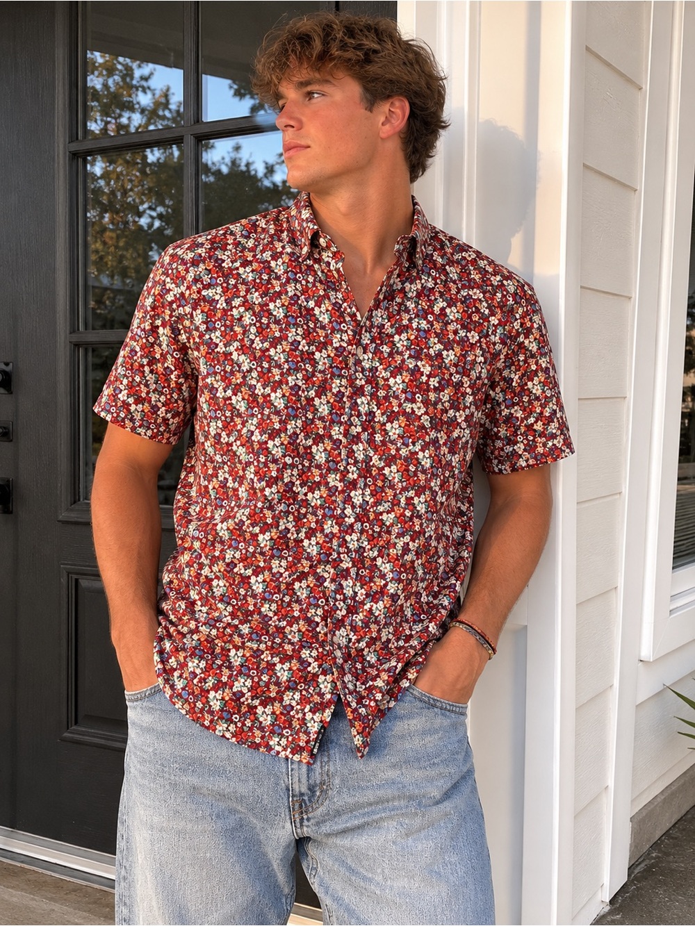 Denim & Flower Ricky Singh Floral Button-Up Men’s Large 100% Cotton Short Sleeve